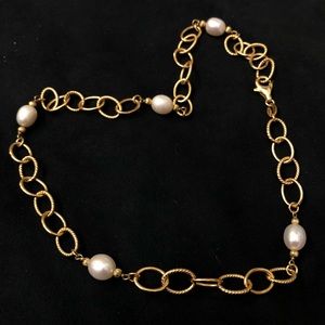 Gold-Pleated Sterling Pearled Necklace